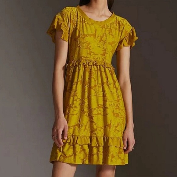 Anthropologie • Playful Floral Ruffle Knit Mini Dress - Picture 1 of 15